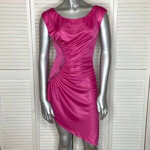 Vtg 2000s Y2K Miss Sixty Luxury Pink Satin Ruched Asymmetrical Satin Dress XS